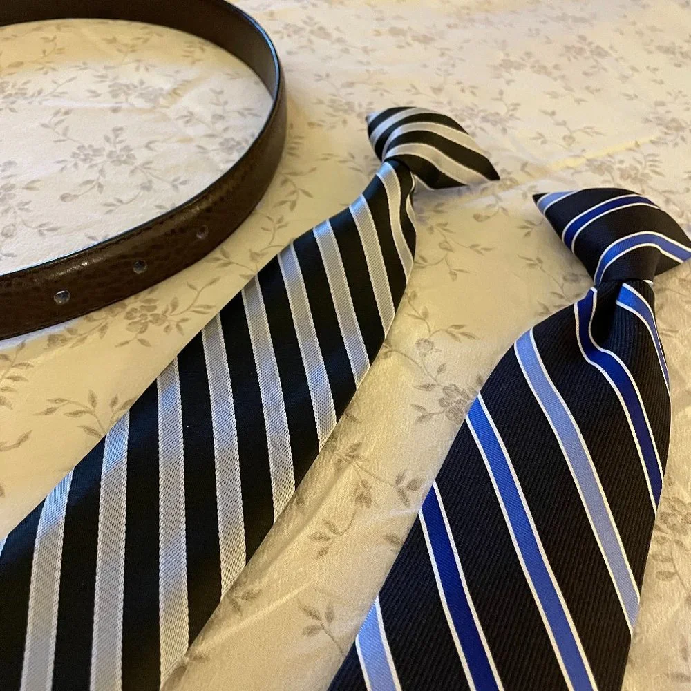 Lot of 1 Boy's Brown Belt and 2 Clip-On Ties (1 Silk, 1 Polyester)